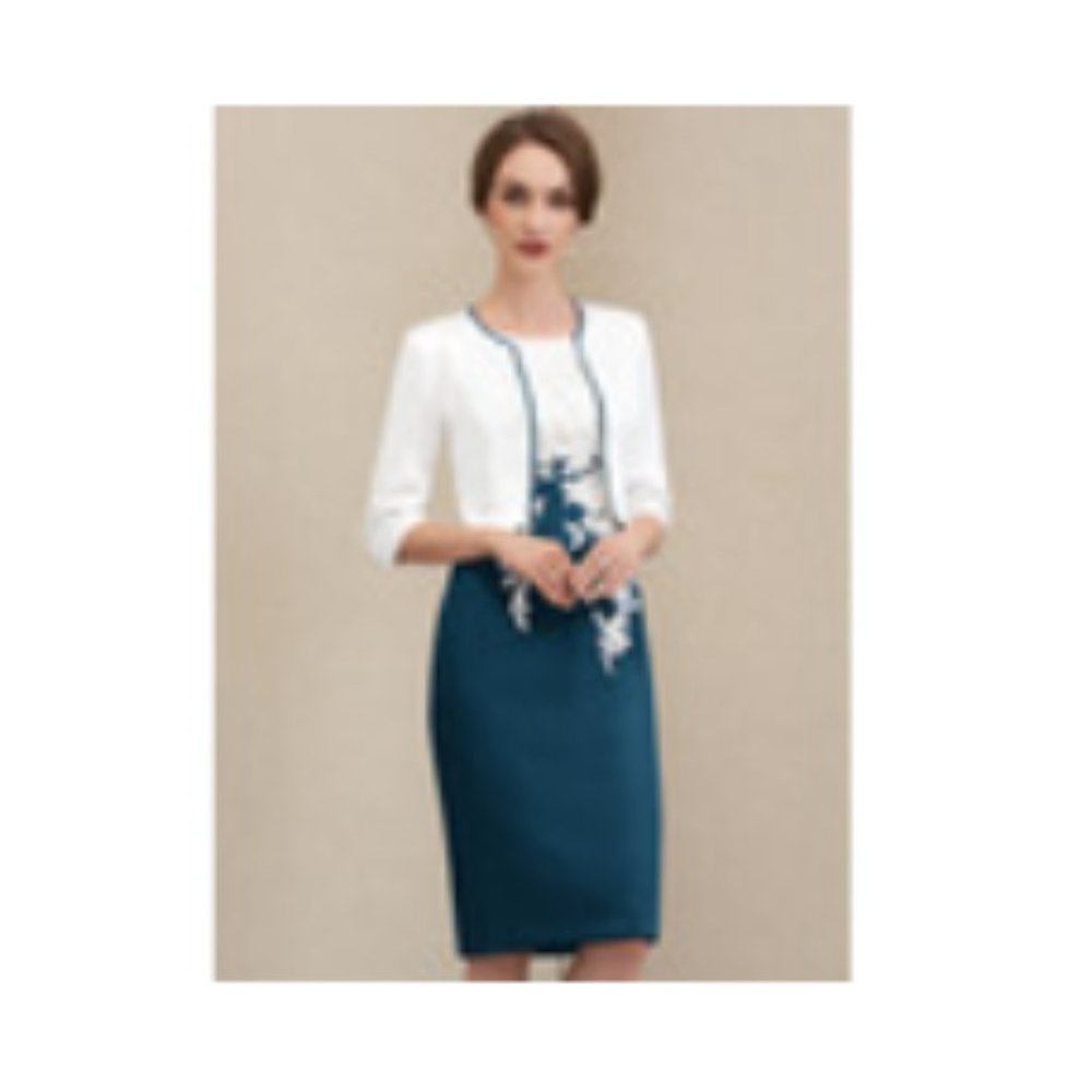 Chiffon Dress White and Teal